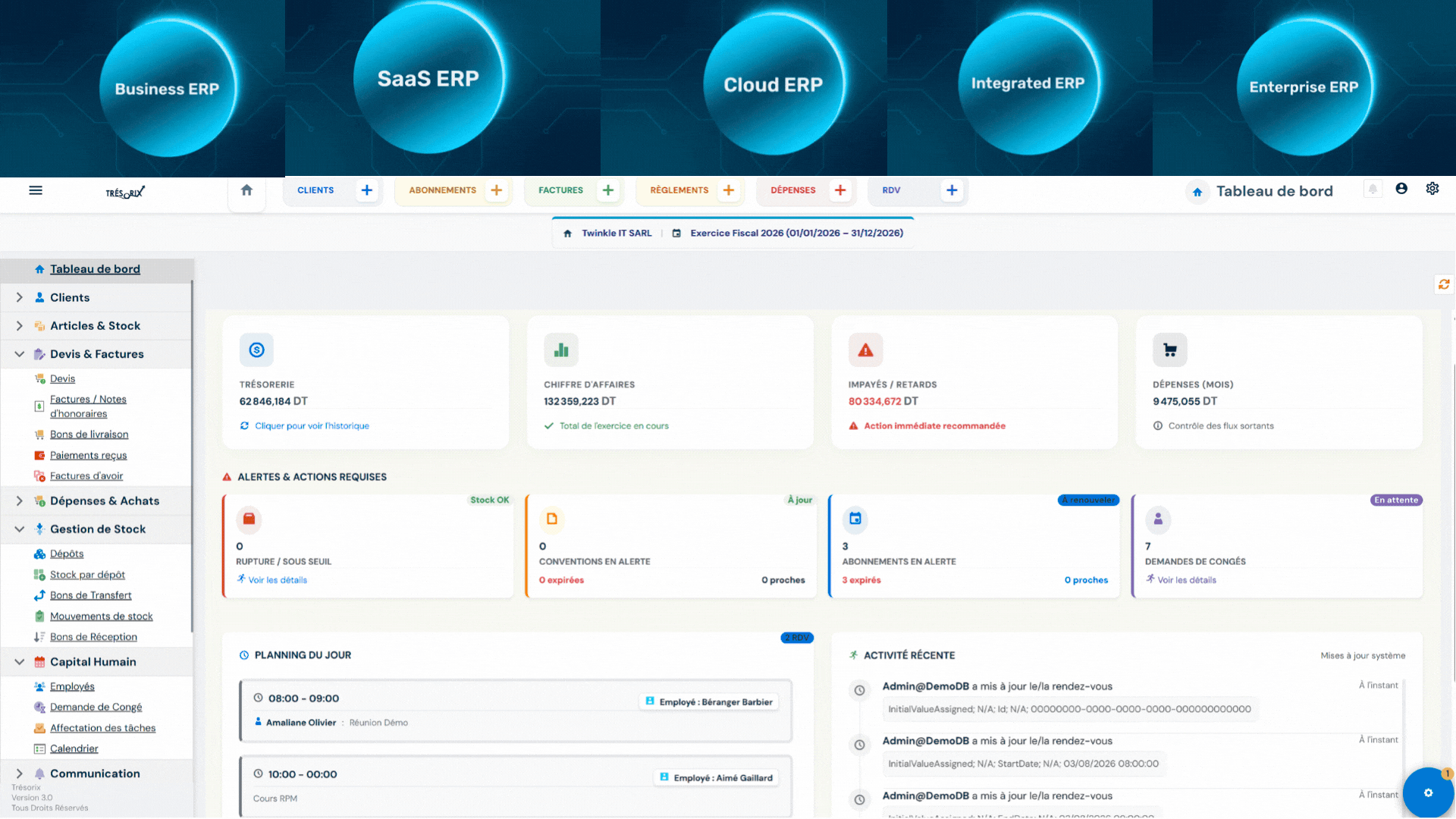Interface Trésorix - Tableau de bord